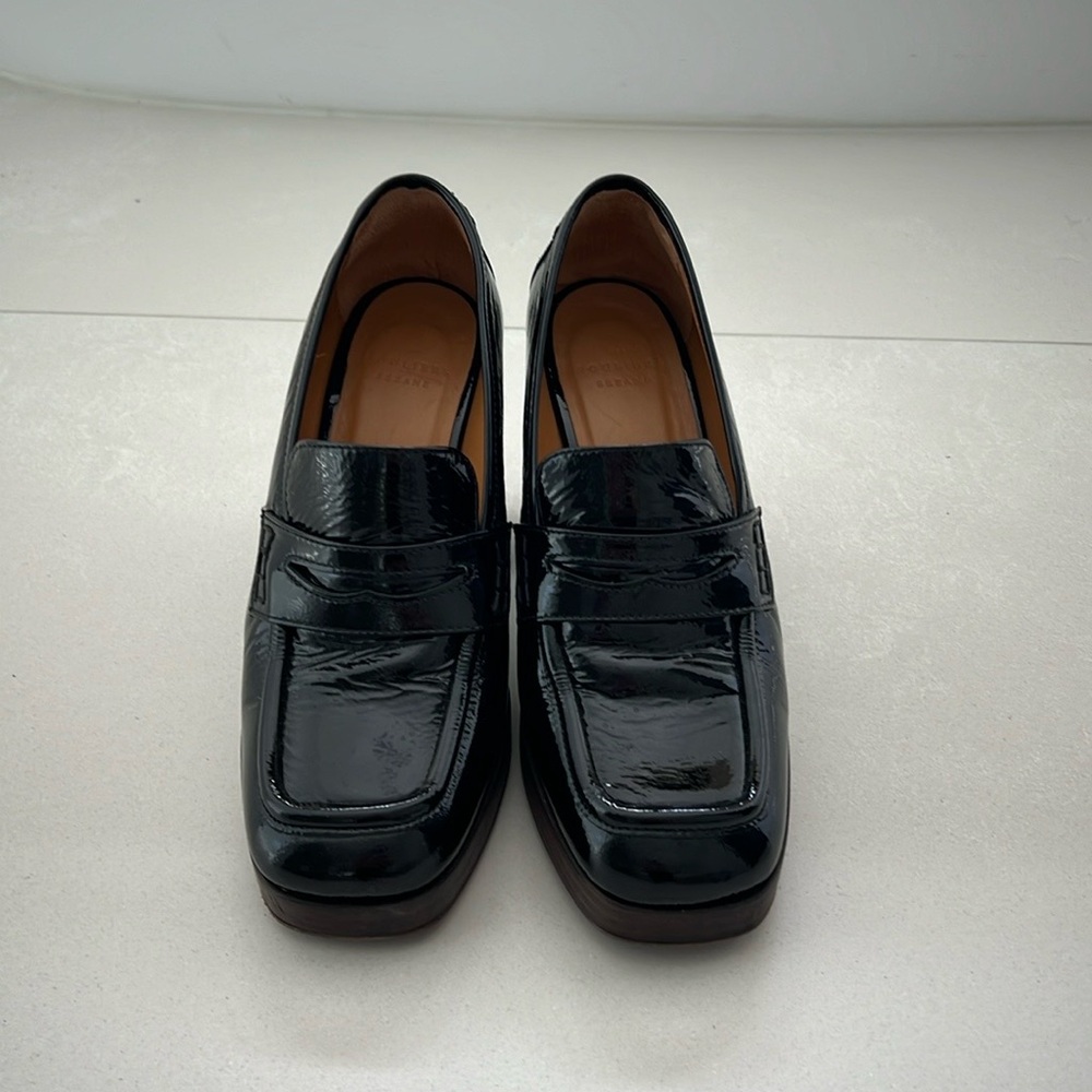 Sezane Black Patent Leather Square-Toe Loafers